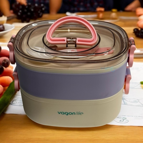 Vagonlife Paslanmaz Çelik Beslenme Kabı 1900 Ml Lila-krem