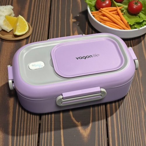 Vagonlife Paslanmaz Çelik İki Bölmeli Beslenme Kabı 560'ml Lila