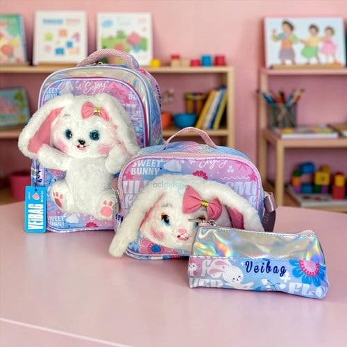 Veibag Cozy Bunny Long Sırt Çantası, Beslenme Çantası Ve Kalemlik Seti 12022