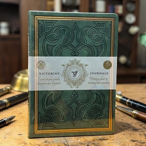 Victoria's Journals Vintage Old Book Çizgili Not Defteri Yeşil