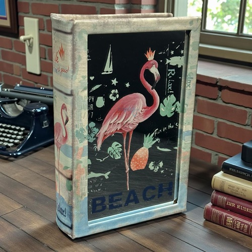 Vintage Ahşap Kutu Kitap Aynalı Flamingo