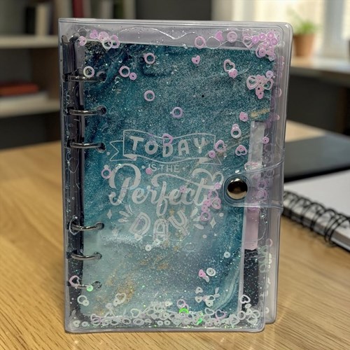 Vuki Mekanizmalı Simli Ve Sulu Kapaklı Desenli Defter Mermer