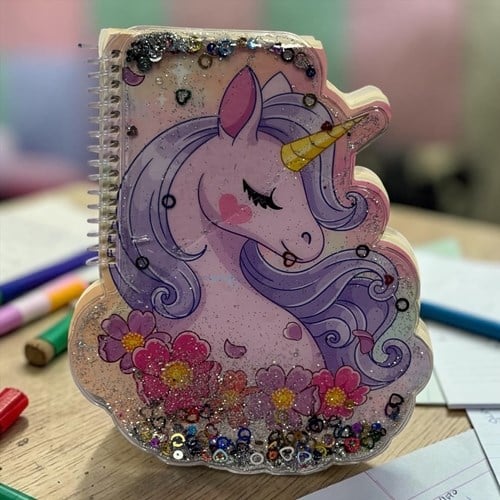 Vuki Şekilli Sulu A5 Çizgisiz Defter Unicorn