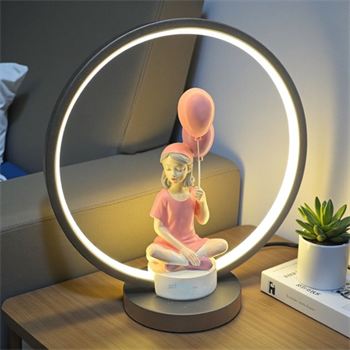 Dekoratif Masa Üstü Usb Led Lambalı Balonlu Oturan Kız Pembe