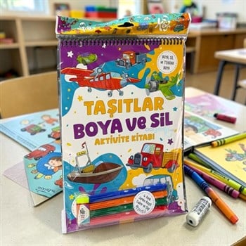 Taşıtlar – Boya Ve Sil Aktivite Kitabı Jumbo Keçeli Kalem Ve Silgi