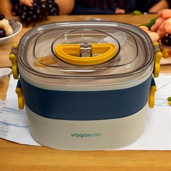 Vagonlife Paslanmaz Çelik Beslenme Kabı 1900 Ml Mavi-krem