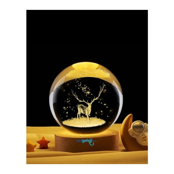 3d Geyik Işıklı Cam Küre 6 Cm