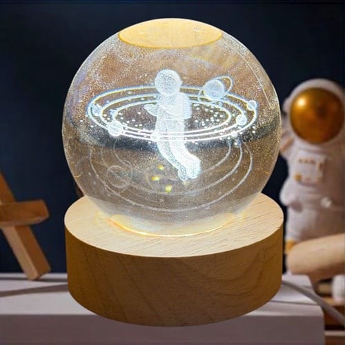 3d Gezegenler Ve Astronot Işıklı Cam Küre 6 Cm