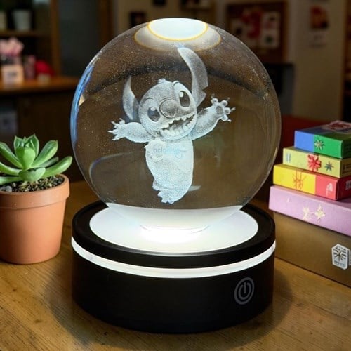 3d Stitch Işıklı Cam Küre Dokunmatik Standlı 8 Cm