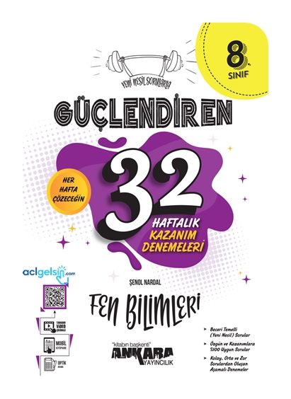 8. Sınıf Fen Bilimleri Güçlendiren 32 Haftalık Kazanım Denemeleri Ankara Yayınları