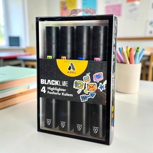Adel Blackline Fosforlu Kalem 4'lü Set