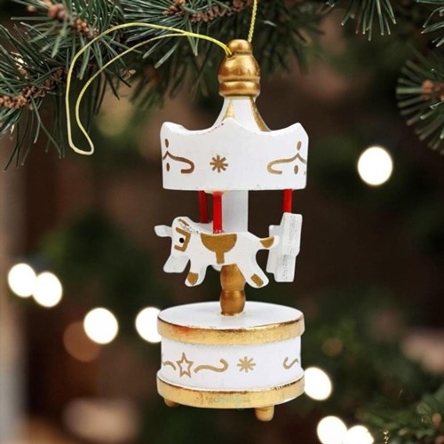 Ahşap Atlı Karınca Yılbaşı Ağacı Deforatif Süs Beyaz 6'lı