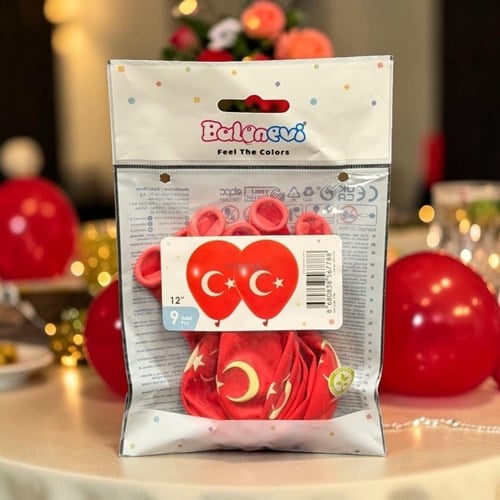 Balonevi Ay Yıldız Baskılı Balonlar 9'lu 12 İnç