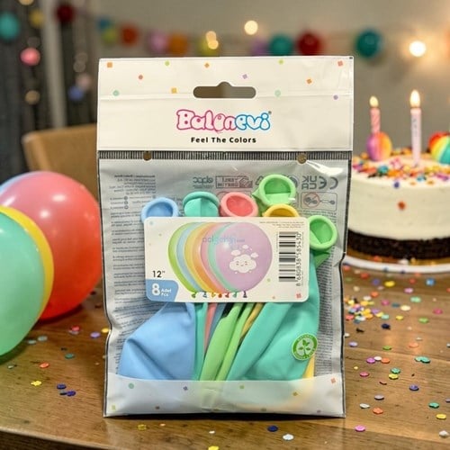 Balonevi Gökkuşağı Bulut Baskılı Balon 8'li 12 İnç