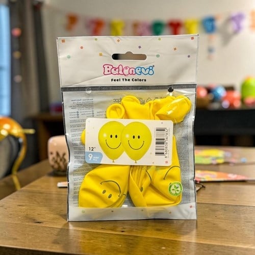 Balonevi Gülen Yüz Baskılı Balonlar 9'lu 12 İnç