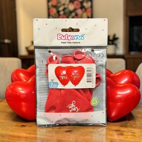 Balonevi Kalp Şekilli Seni Seviyorum Baskılı Balon 7'li 12 İnç