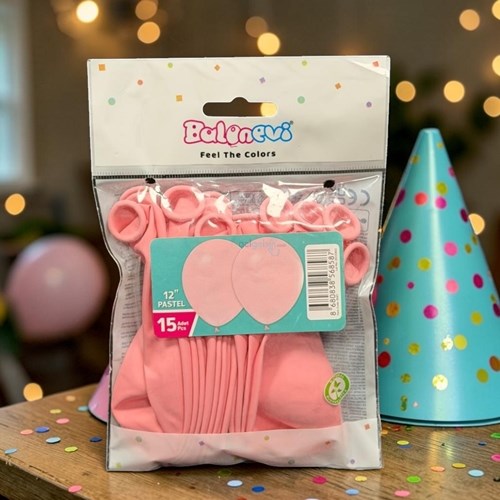 Balonevi Makaron Pembe Balon 15'li 12 İnç