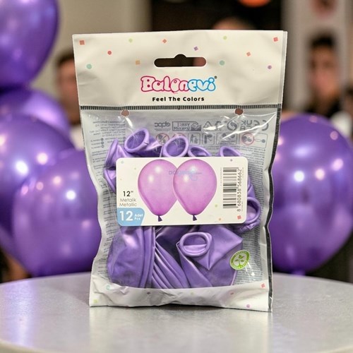 Balonevi Metalik Açık Violet Balon 12'li 12 İnç