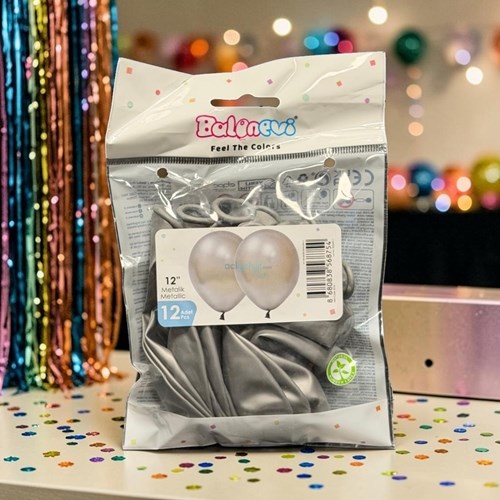 Balonevi Metalik Silver Balon 12'li 12 İnç