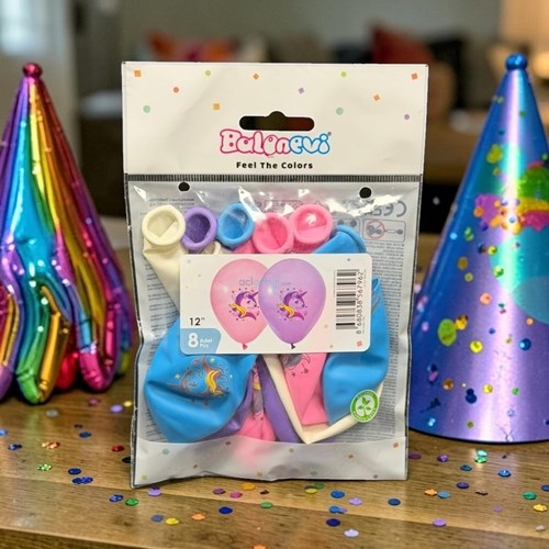 Balonevi Rainbow Unıcorn Baskılı Balon 8'li 12 İnç
