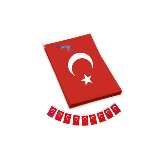 Buket İpli Kağıt Bayrak Orta Boy 40 Lı 8x13 Cm