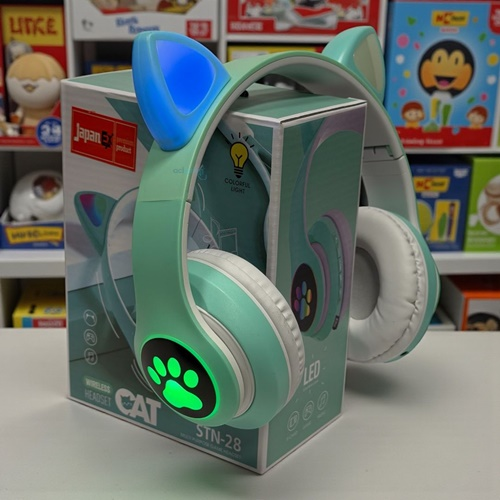 Cat Katlanabilir Kulak Üstü Bluetooth Işıklı Kulaklık Yeşil