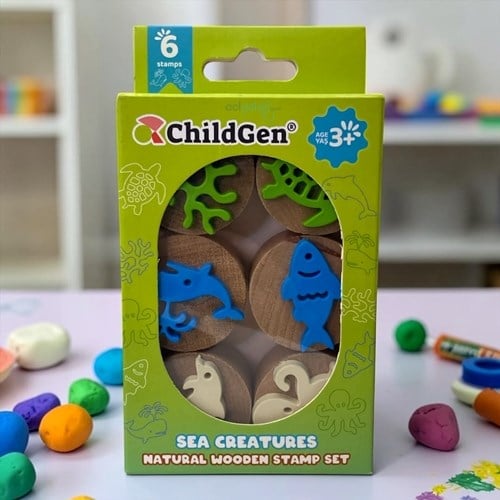 Childgen Ahşap Damga Deniz Canlıları Set 6 Adet Damga