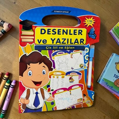 Çiz Sil Ve Eğlen Aktivite Kitabı - Desenler Ve Yazılar