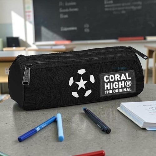 Coral High Siyah Futbol Desenli Kalem Kutusu 3 Bölmeli