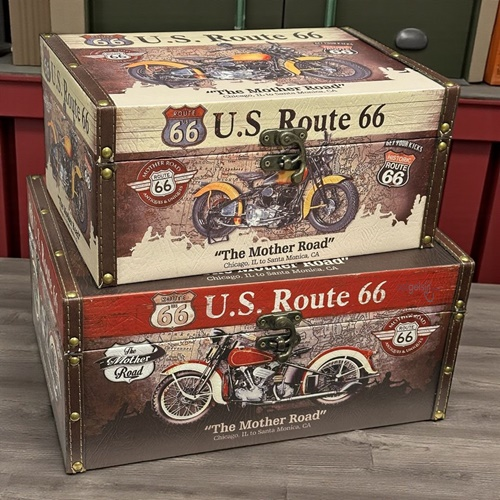 Dekoratif Ahşap Kutu Motorcycle Route 66 2'li Set