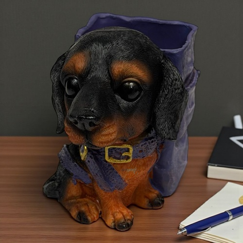 Dekoratif Dachshund Köpek Tasarımlı Çantalı Kalemlik Biblo