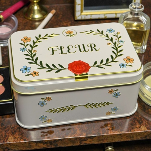Dekoratif Fleur Metal Saklama Kutusu Krem