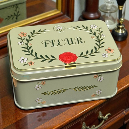Dekoratif Fleur Metal Saklama Kutusu Yeşil