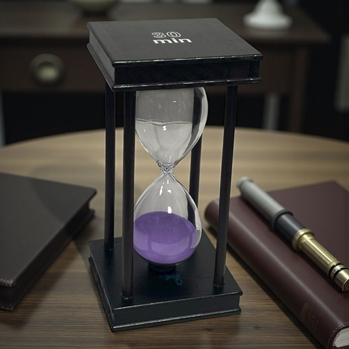 Dekoratif Kare Ahşap Renkli Kum Saati 30 Min Mor