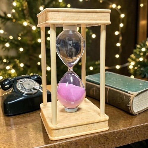 Dekoratif Kare Ahşap Renkli Kum Saati 15 Min Pembe