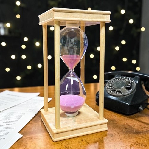 Dekoratif Kare Ahşap Renkli Kum Saati 30 Min Pembe
