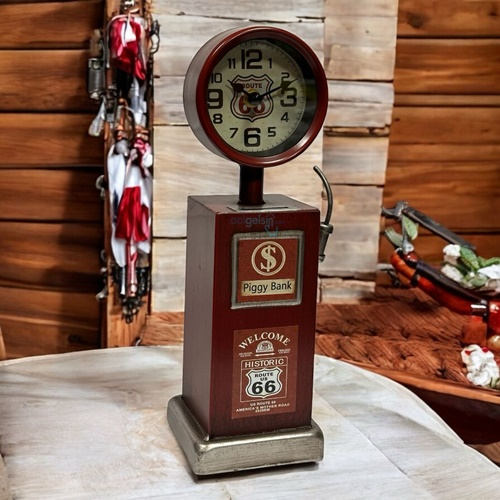 Dekoratif Metal Saatli Benzin Pompası Kumbara