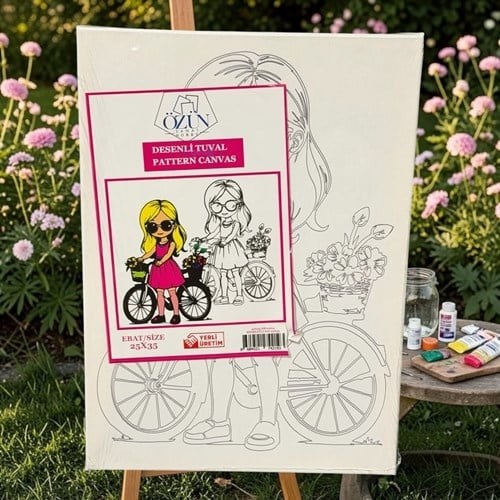 Desenli Tuval Boyama 25x35 Bisikletli Kız