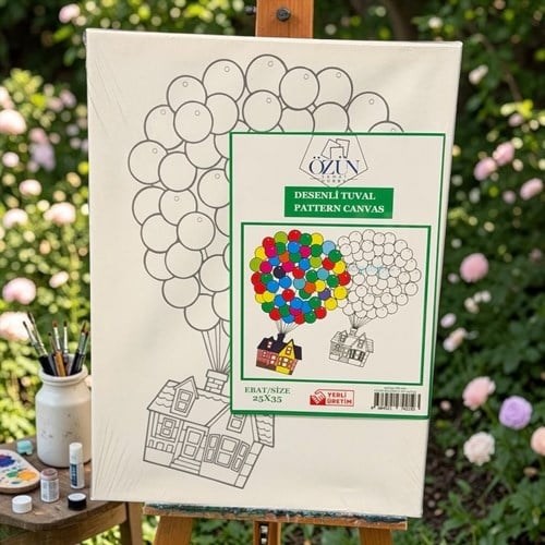 Desenli Tuval Boyama 25x35 Uçan Balonlu Ev