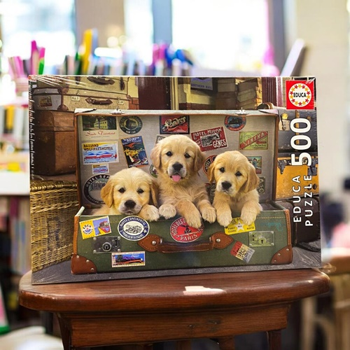 Educa Puzzle 500 Parça Bavuldaki Yavru Köpekler