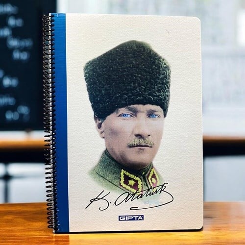 Gıpta Atatürk Spiralli Karton Kapak Defter A4 80 Yaprak Kareli
