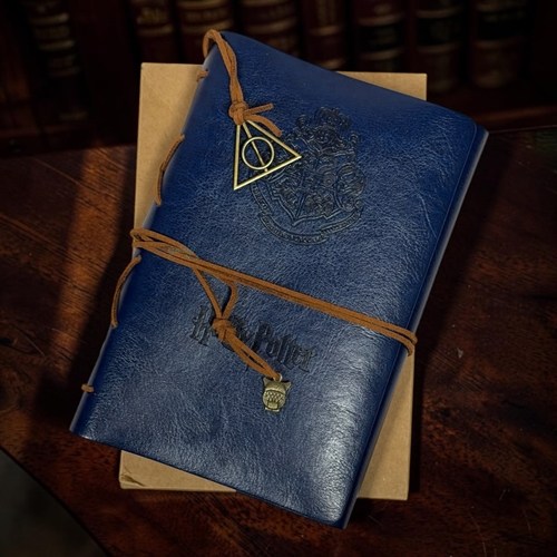 Harry Potter Desenli Deri Kapak Kraft Defter Lacivert
