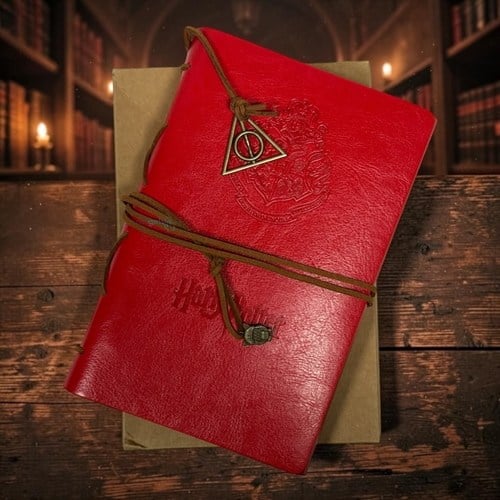 Harry Potter Desenli Deri Kapak Kraft Defter Kırmızı