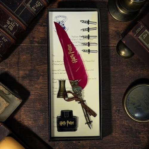 Harry Potter Kırmızı Tüylü Dolma Ve Kaligrafi Divit Kalem Seti