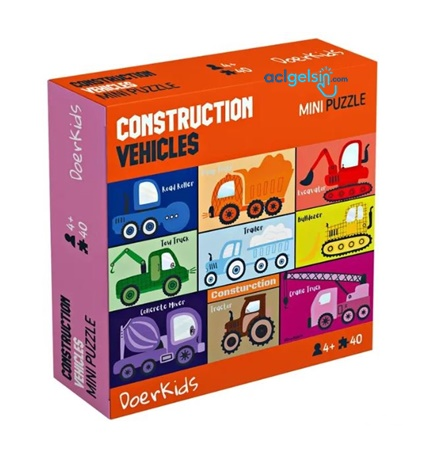 İnşaat Araçları İş Makinaları Mini Puzzle 40 Parça 4+ Yaş