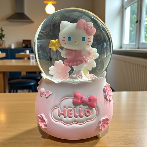 Kar Küresi Hello Kitty 100 Mm Püskürtmeli Işıklı Müzikli