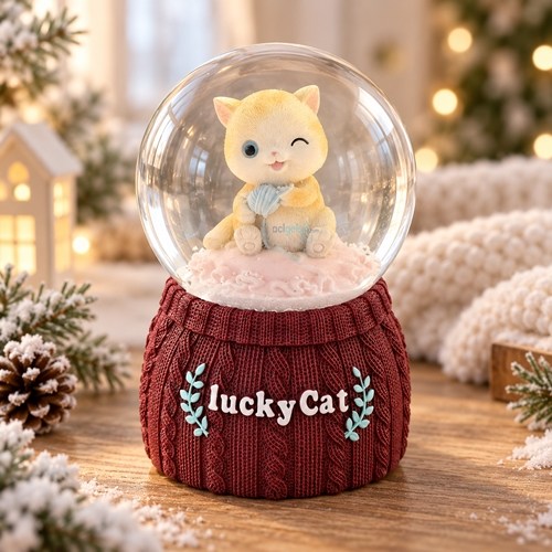 Kar Küresi Lucky Cat 100 Mm Püskürtmeli Işıklı Müzikli