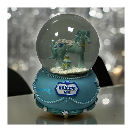 Kar Küresi Mavi Unicorn 100 Mm Işıklı Müzikli