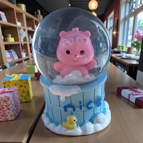 Kar Küresi Mini Işıklı Kostümlü Pembe Ayı