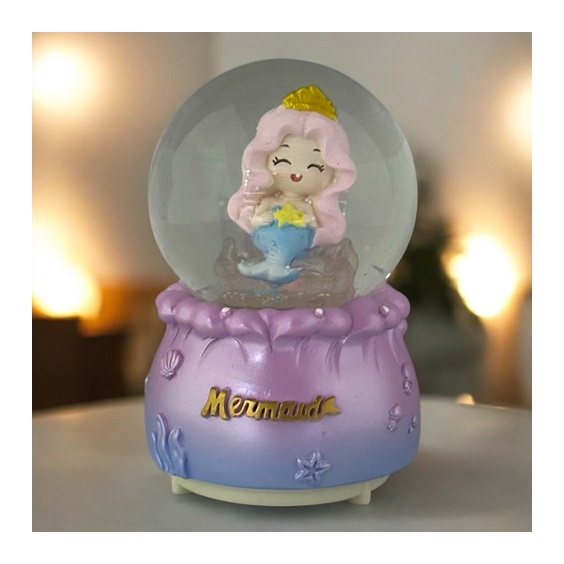 Kar Küresi Pembe Mermaid 80 Mm Işıklı Müzikli